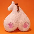 Funny pink sherpa horse plush toy pillow with heart-shaped buttocks and handprint icons - 40*45cm / Sakura Pink
