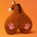 Creative and funny brown horse butt plush toy with pink handprints for New Year gift idea - 40*45cm / Dark Brown