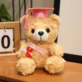 Plüschtier-Abschlussbär Geschenk mit rosa Doktorhut und Glückwunschschärpe für Studenten - 18cm / Hellbrauner Bär - Rosa Schärpe
