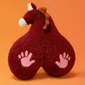 Unique dark red Sherpa horse plush toy pillow with pink handprints for New Year. - 40*45cm / Burgundy