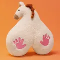 Creative funny horse plush pillow with pink handprints for the Year of the Horse mascot gift. - Cream White