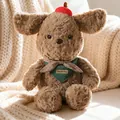 Adorable brown Apple Dog plush toy featuring a green bandana and a cute red apple hat decoration - Small (Sitting Height 25cm / Full Length 30cm) / Green Triangle Scarf
