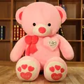 Cuddly pink plush teddy bear with red bow and heart embroidery for Valentine's gift - 140cm / Pink - Happy Everyday