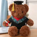 Brauner Abschluss Teddybär Plüschtier mit Doktorhut und Diplom-Zertifikat - 40CM / Roter Kragen / Dunkelbraun