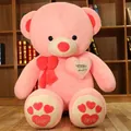 Large soft pink plush teddy bear with embroidered heart and red bow tie detail - 140cm / Pink - Happy Birthday