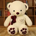 Large white heart teddy bear plush toy variant with burgundy bow scarf and paw prints - 140cm / White - Happy Everyday