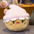 Adorable pink cupcake plush doll with strawberry decoration and cute embroidered face - 25cm / Strawberry Cake