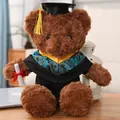 Oso de peluche marrón de graduación con birrete de doctor y diploma para celebración - 40CM / Borde Amarillo / Marrón Oscuro