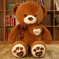 Large brown teddy bear plush toy with decorative heart and bow, soft plush material - 80cm / Only You I Love / Dark Brown