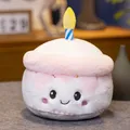 Adorable soft cartoon birthday cake plush toy in pink and white with candle for gift - 25cm / Birthday Cake