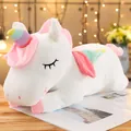 Adorable peluche de unicornio arcoíris blanco suave para dormir en mesa de madera - 25cm / Blanco