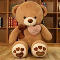 Soft large brown teddy bear plush toy with decorative hearts and love embroidery detail - 80cm / Happy Birthday / Tan