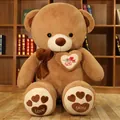 Large brown teddy bear plush toy with heart embroidery and 'love you' foot pads - 80cm / Lifetime Love 520 / Tan