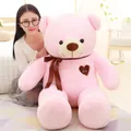 Large pink teddy bear plush toy with a brown bow and embroidered Love heart patch - 80cm / Ribbon Bear / Pink