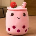 Adorable cojín de peluche de té de burbujas rosa con fresa 3D para decoración - 23cm / Rosa