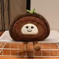 Peluche de pastel de rollo suizo con cara sonriente y piernas colgantes decoración - Brazo de gitano de chocolate