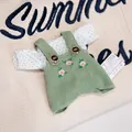 Gardener style green corduroy overalls and white polka dot shirt set for small rabbit dolls - Rabbit with Clothes / 15cm