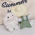 Gardener rabbit plush toy set featuring white long-eared bunny with green overalls - Rabbit with Clothes and Hat / 15cm