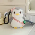 Adorable chubby plush penguin toy with pink bow and strawberry crossbody bag for kids - Penguin Sister Pink Keychain / 15cm Pendant