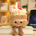 Adorable strawberry birthday cake plush toy with music and light feature for gift - Regular Cake Style (28cm) / Khaki