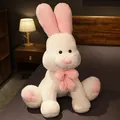 Adorable large white long-eared rabbit plush toy with a soft pink bow tie decoration - White Rabbit / 50cm