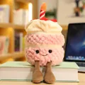 Pink strawberry birthday cake plush toy with cute smiling face and dangling legs - Regular Cake Style (28cm) / Pink