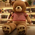 Large brown teddy bear plush toy wearing a stylish red and white striped sweater - Red & White Stripes Style / 80cm / Dark Brown