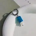 Orecchino a cerchio punk in acciaio con perla cilindrica blu e perla bianca tonda - Pezzo Singolo (Cerchio) / Cilindro Blu