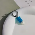 Orecchino a cerchio clip in acciaio inossidabile con perla cilindrica blu e perla bianca - Pezzo Singolo (Clip-on) / Cilindro Blu