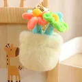 Plush tulip potted plant keychain featuring colorful flowers and soft yellow fuzzy pot. - Pink-Green Pot / 12-16cm Pendant