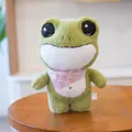 Cute green frog plush toy featuring big sparkly eyes and a decorative pink patterned bandana - 29cm / Scarf Naked Style (dpx-frog)