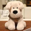 Cute soft cream plush Labrador puppy doll wearing a brown collar and checkered bow tie - Brown Bib Style / 22cm