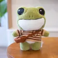 Cute green plush frog toy wearing a striped sweater and brown crossbody bag. - 29cm / Brown Striped (dpx-frog)