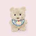 Small plush teddy bear in cream white with a blue knitted cake bib birthday gift - Bear with Blue Cake Bib / 20cm