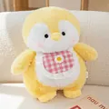 Cute yellow plush penguin doll with pink checkered bib on soft sofa - 13cm Pendant / Yellow