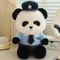 Detailed panda plush stuffed toy wearing a realistic blue police officer uniform - 15cm Pendant / Blue