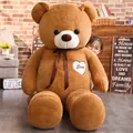 Giant brown teddy bear plush toy with ribbon and Love heart embroidery - Ribbon Style / 60CM / Dark Brown