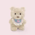 Exquisite small beige fluffy teddy bear doll with a blue lace bib and pink bow accent - Bear with Blue Pink Bow Bib / 20cm