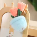 Adorable plush tulip potted plant keychain charm with pink flowers and blue fluffy base - Pink Tulip / 12-16cm Pendant