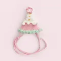 Hand-knitted pink and white birthday party hat for small teddy bear dolls with flower detail - Birthday Hat Only (Without Bear)