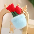 Cute plush tulip potted plant keychain featuring red flowers and a soft blue fuzzy pot charm - Red Tulip / 12-16cm Pendant