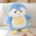 Cute sky blue plush penguin doll featuring a yellow checkered bib and flower ornament - 13cm Pendant / Blue
