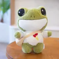 Adorable green plush frog toy wearing a cozy white heart sweater and a beige crossbody bag - 29cm / White Double Heart (dpx-frog)