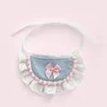 Blue doll collar accessory with white lace ruffles and pink bow detail - Blue Pink Bow Bib Only (Without Bear)