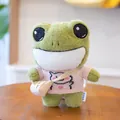 Cute green plush frog toy wearing a pink sweater and crossbody bag, soft animal doll. - 29cm / Pink Piggy Sweater (dpx-frog)