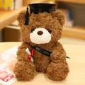 Adorable oso de peluche de graduación marrón con birrete negro y banda de felicitaciones - 23cm / Estilo Sombrero Negro / Marrón Oscuro