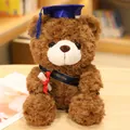 Lindo oso de peluche de graduación con birrete azul y diploma - 23cm / Sombrero Azul / Marrón Oscuro