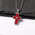 Collana con pendente a doppia croce in acciaio al titanio argento e smalto rosso - Croce Rossa (XL181900) / Catena a Perle Lunga 70cm