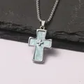 Collana con pendente a doppia croce in acciaio al titanio con intarsio in resina blu - Croce Blu (XL181900) / Catena a Perle Lunga 70cm