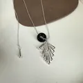Elegant silver ball chain necklace with water drop cluster and black natural stone donut - Obsidian Hoop Style (XL2227) / Tassel Grape Cluster Adjustable Bead Chain
